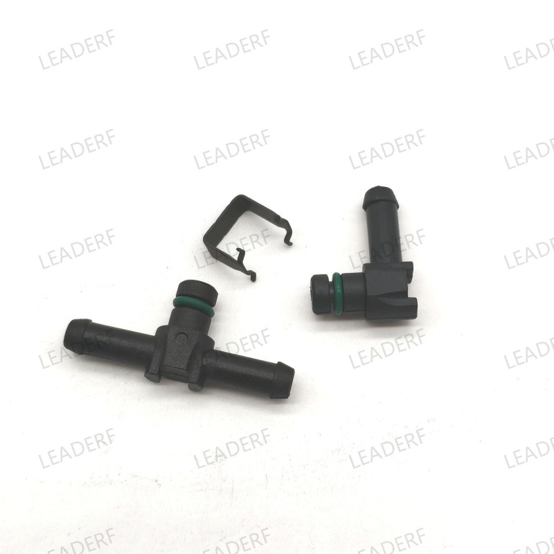 Plastic L injector leakoff connector
